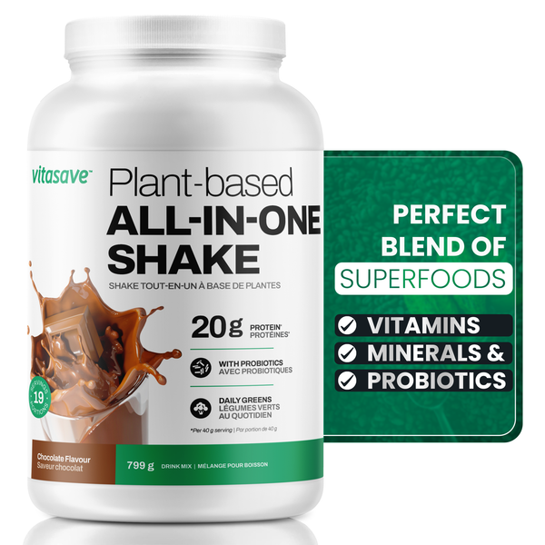 Vitasave Plant-Based All-In-One Shake with greens, enzymes, probiotics and 20g of protein - Chocolate (799 g)