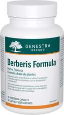 A bottle of Genestra Berberis Formula herbal supplement containing 180 vegetable capsules.