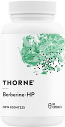 A bottle of Thorne Research Berberine-HP capsules with 60 capsules per bottle.