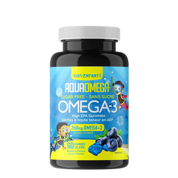 AquaOmega Kids Omega-3 Sugar Free High EPA 260 mg - Blueberry (60 Gummies)