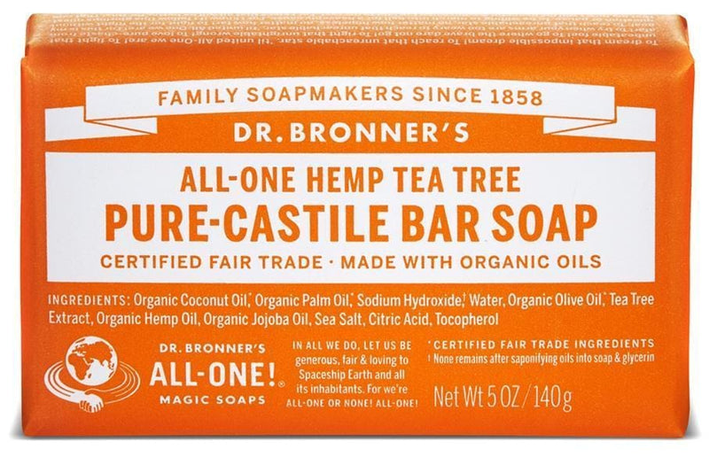 Dr. Bronner's All-One Pure-Castile Bar Soap - Hemp Tea Tree Image 4