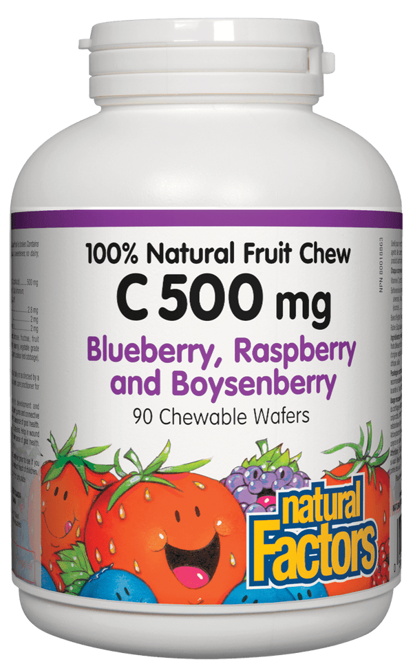 Factors C Natural Fruit Chews 500 mg - Blueberry, Raspberry & Boysenberry Chewable Wafers Image 1