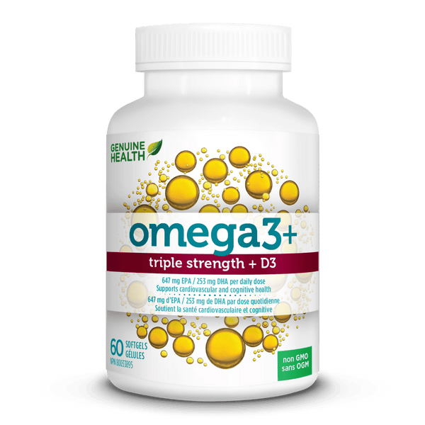 Genuine Health Omega3+ Triple Strength + D3 60 Softgels Image 1