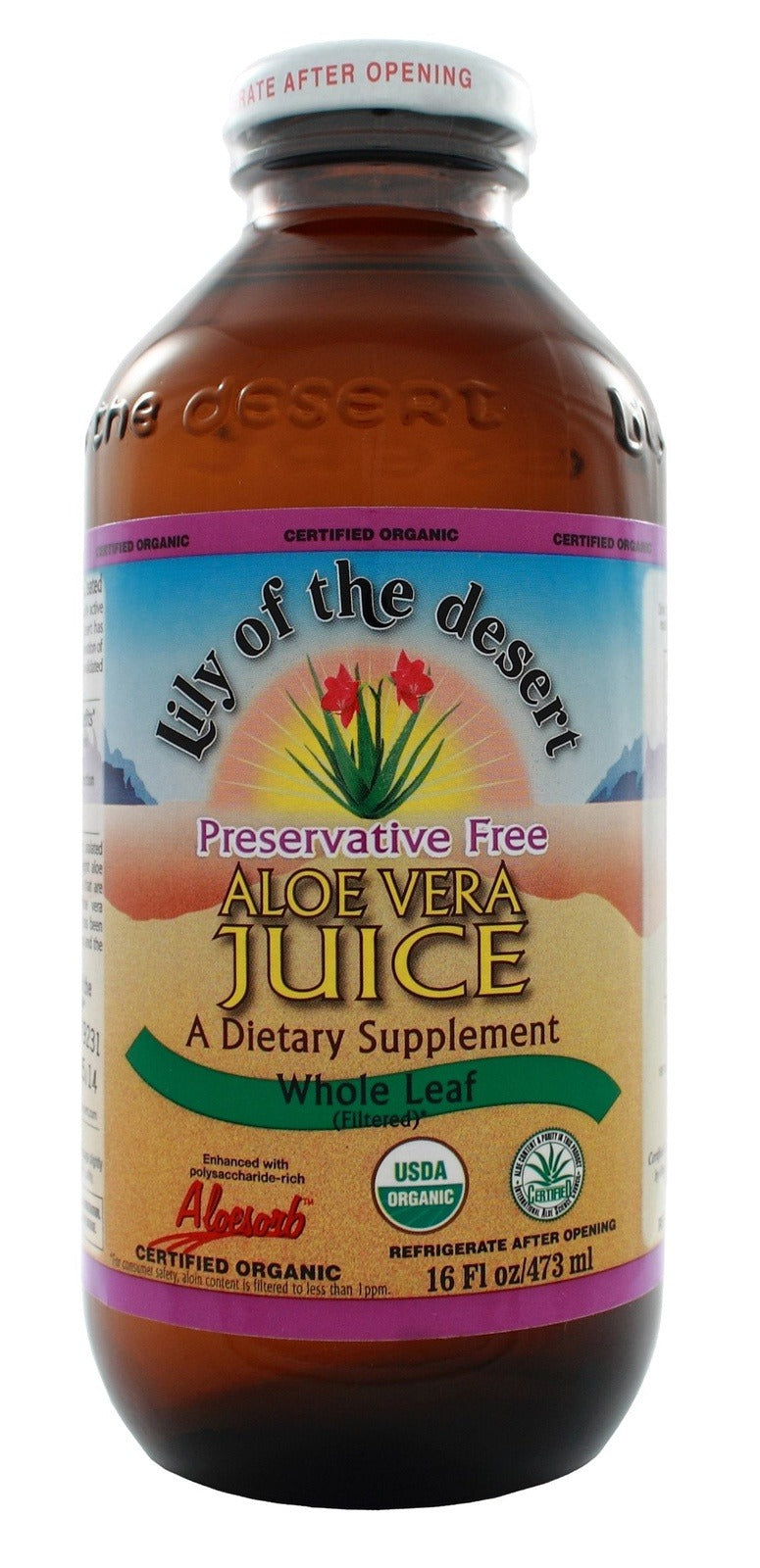 Lily of the Desert Aloe Vera Juice - Whole Leaf Glass Bottle Image 2