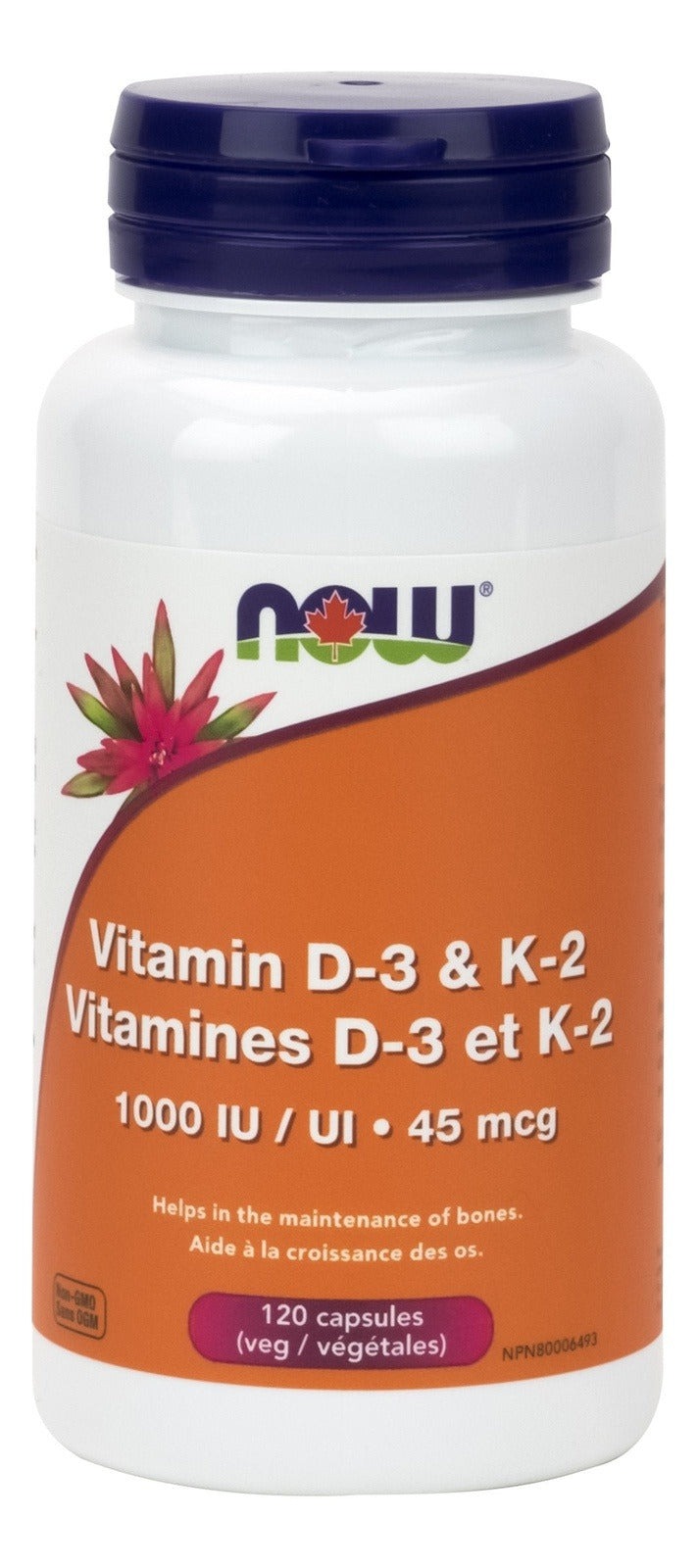 NOW Vitamin D-3 and K-2 120 VCaps Image 1