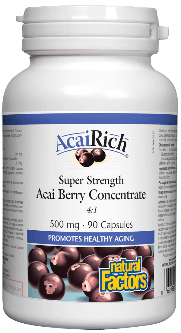 Natural Factors AcaiRich Acai Berry Concentrate Super Strength 500 mg 90 Capsules Image 1