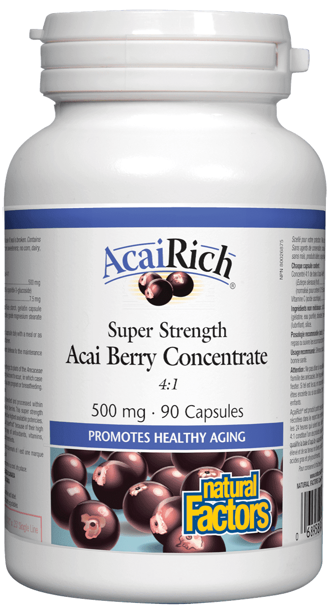 Natural Factors AcaiRich Acai Berry Concentrate Super Strength 500 mg 90 Capsules Image 1