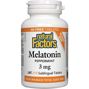 Natural Factors Melatonin 3 mg - Peppermint BONUS SIZE 210 Tablets Image 1