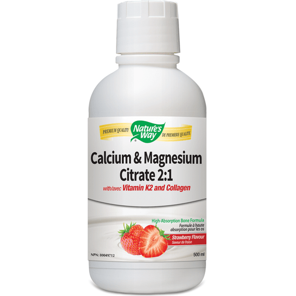 Nature's Way Calcium & Magnesium Citrate 2:1 with Vitamin K2 and Collagen - Strawberry 500 mL Image 1