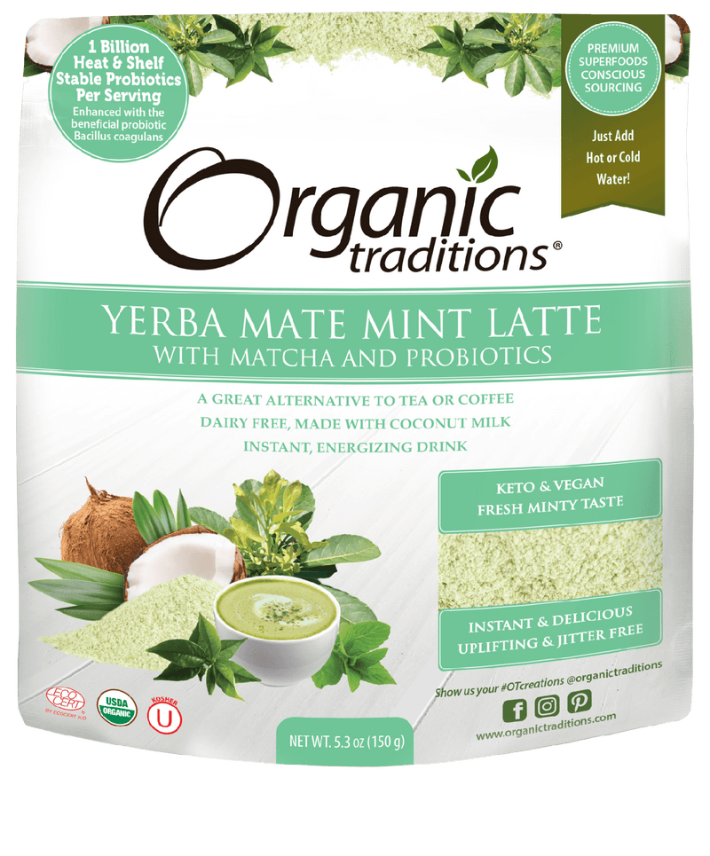 Organic Traditions Yerba Mate Mint Latte with Matcha and Probiotics 150 g Image 2