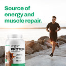 Vitasave Vegan Protein Vanilla 750 g tin – nutritional labels and vanilla imagery