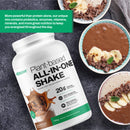 Top view of Vitasave Plant-Based Shake powder showing texture and rich chocolate color