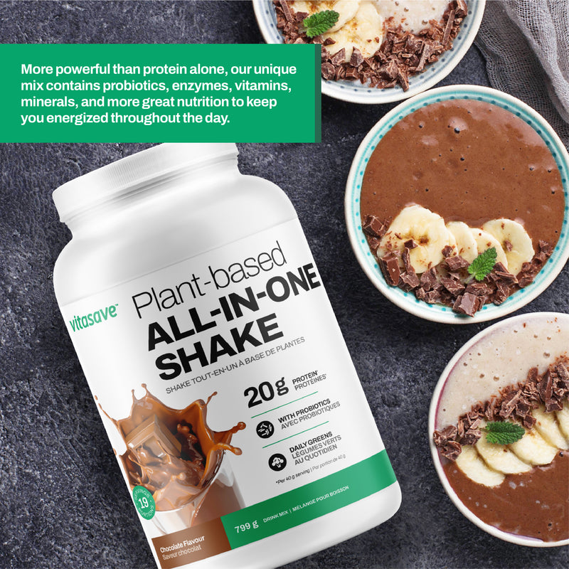 Vitasave Plant-Based All-In-One Shake with greens, enzymes, probiotics and 20g of protein - Chocolate (799 g)