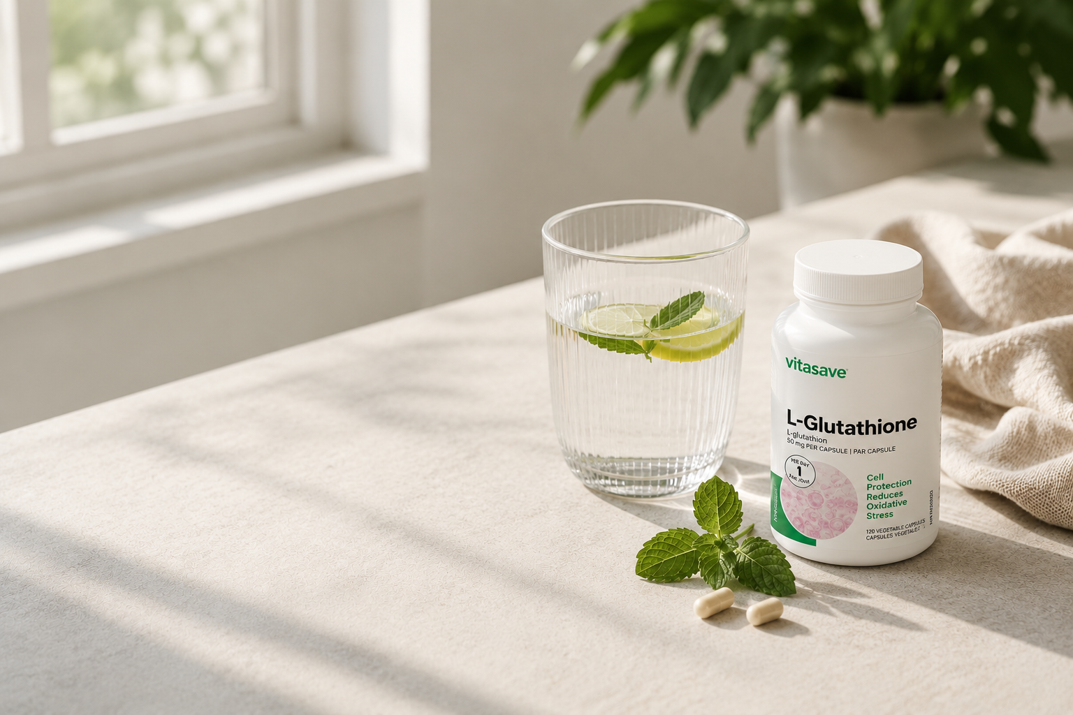 Calm wellness lifestyle scene with fresh mint and water