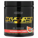 A container of EHPlabs OxyShred Hardcore Thermogenic Fat Burner in Watermelon Candy flavor.