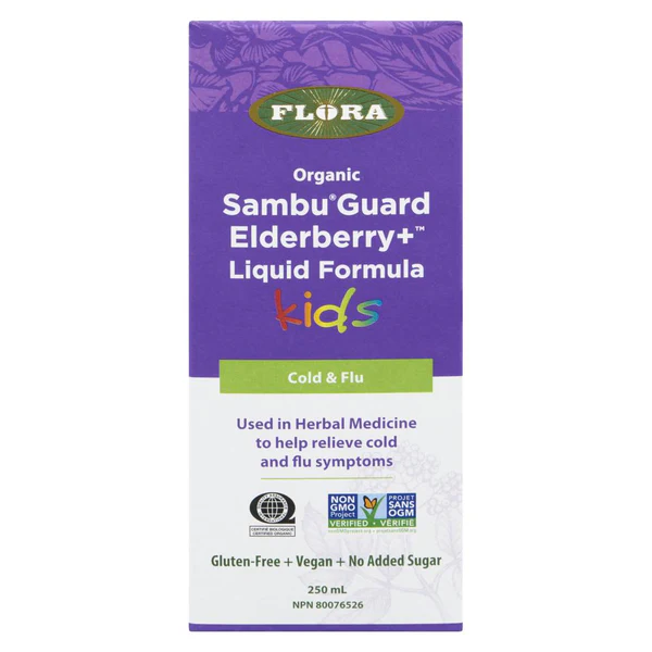 Flora Organic Elderberry+ Liquid Formula Kids Cold & Flu (250 mL)