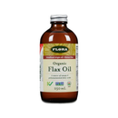 A bottle of Flora Organic Flax Oil with a label indicating that it is a product of Canada, gluten-free, and contains omega-3.