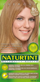 Packaging of Naturtint Permanent Colouring Gel 8G - Golden Blonde, showing the product name, shade number, and an image of a smiling woman with golden blonde hair.