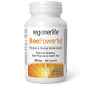 A bottle of Natural Factors Regenerlife BeePowerful supplement, which contains bee pollen, propolis, Siberian ginseng, and green tea for energy and immune support.