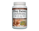A container of Natural Factors Whey Factors Protein powder in Double Chocolate flavor.