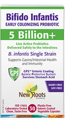 Packaging of New Roots Bifido Infantis 5 Billion CFU with green and white branding, indicating it is a probiotic supplement.