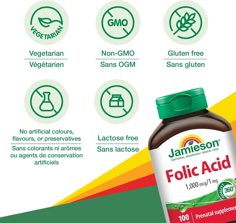 Jamieson Folic Acid 1000 mcg (100 Tablets)