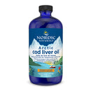 A bottle of Nordic Naturals Arctic Cod Liver Oil - Orange placed on a countertop, ready to support overall wellness with its omega-3 benefits.