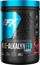 Front view of EFX Sports Kre-Alkalyn EFX Creatine Cherry Bomb 500g container with bold red and black label design.