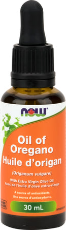 Bottle of Oil of Oregano with Now brand label on an orange background