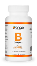 Orange Naturals B-Complex with L-Theanine – 45 vegetarian capsules bottle designed to support energy, stress relief, and nervous system health.