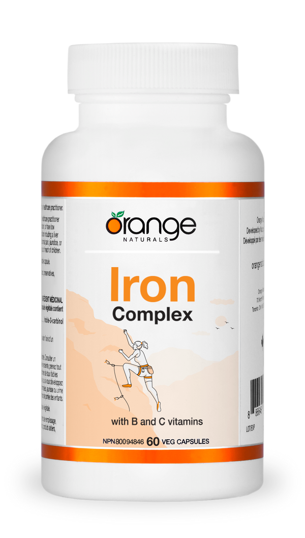 Orange Naturals Iron Complex 20 mg with B & C Vitamins (60 VCaps)