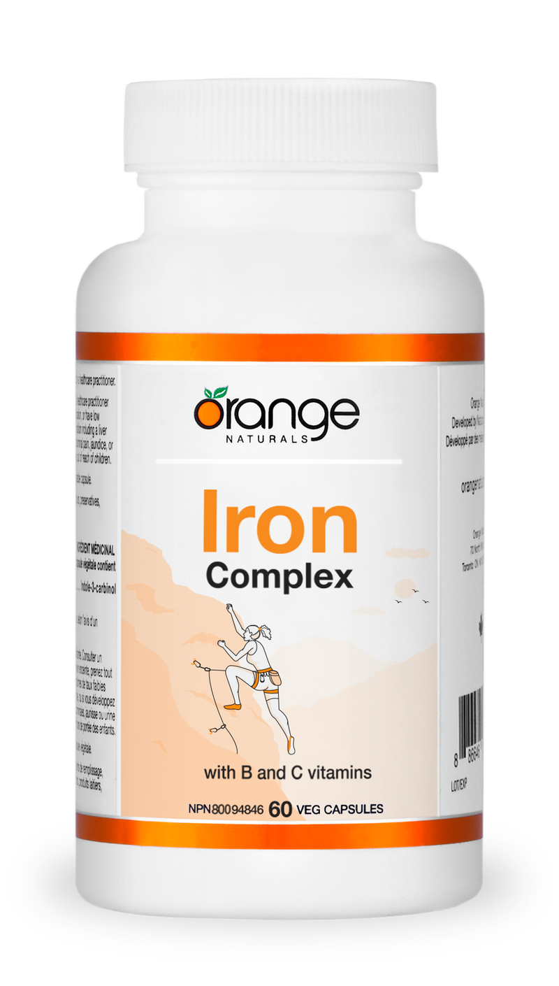 Orange Naturals Iron Complex 20 mg with B & C Vitamins (60 VCaps)