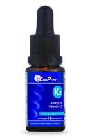 A bottle of CanPrev K2 Vital 30 mcg Drops with a dropper, against a white background.