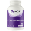 Supplement bottle labeled 'AOR UTI Cleanse/Gestion IVU' on a white background
