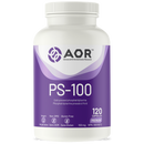 AOR PS-100 supplement bottle, white and purple label, with 120 capsules, 100 mg phosphatidylserine.