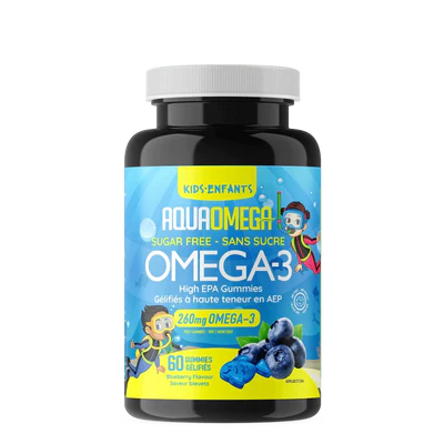AquaOmega Kids Omega-3 Sugar Free High EPA 260 mg - Blueberry (60 Gummies) [Clearance]
