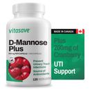 Vitasave D-Mannose Plus Cranberry supports urinary tract health naturally.