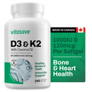 Bottle of Vitasave Vitamin D3 and K2 Softgels 240 count