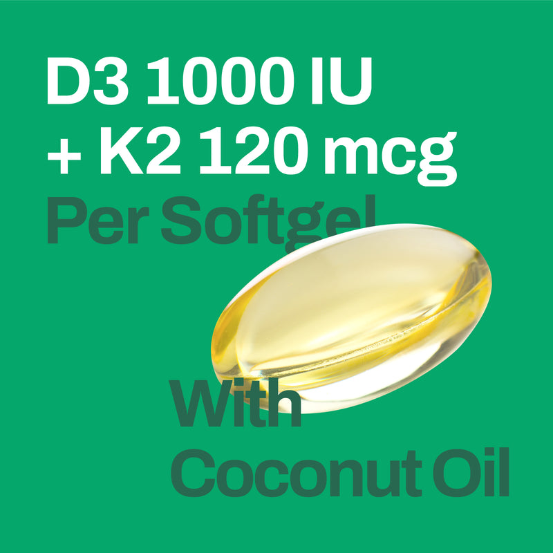 Vitasave Vitamin D3 & K2 Softgels - High Potency 1000 IU D3 & 120 mcg K2 (240 Softgels)