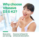 Dietary supplement bottle of Vitasave Vitamin D3 K2