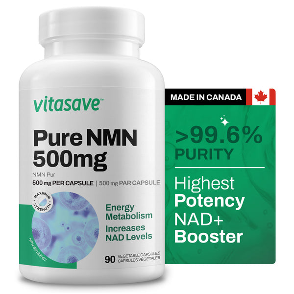 "Vitasave NMN 500 mg capsules promoting cellular energy and vitality"