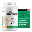 750 g tin of Vitasave Vegan Protein in Vanilla flavor, front-facing label