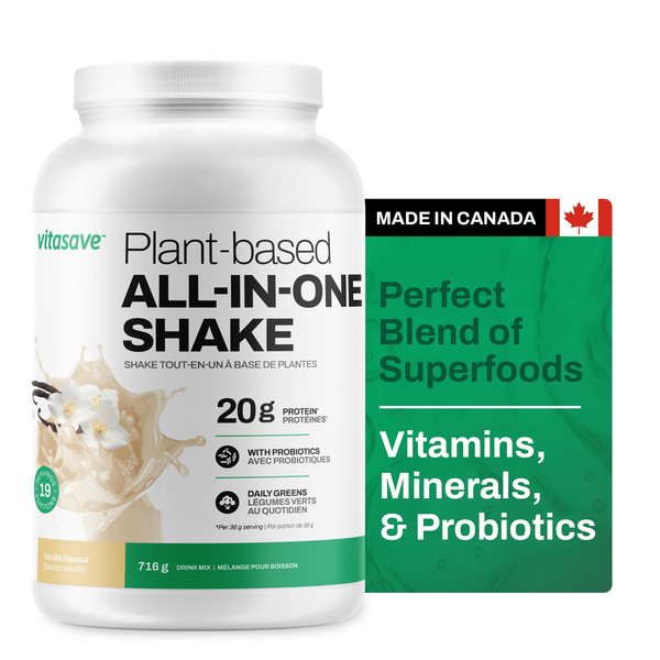 Vitasave Plant-Based All-In-One Shake with greens, enzymes, probiotics and 20g of protein- Vanilla (716 g)