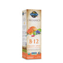 Garden of Life Organics B-12 Organic Spray in raspberry flavor, a 58 mL bottle designed to support energy levels and boost vitamin B-12 intake through organic, vegan ingredients.