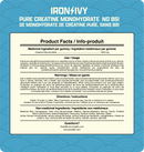 Product label for IronIvy Pure Creatine Monohydrate gummies on a blue background