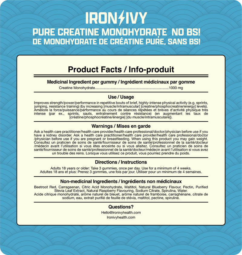 Iron Ivy Creatine Monohydrate Gummies 1000mg – 120 Gummies (40 Servings)