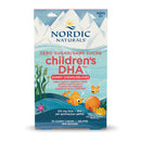 Packaging for Nordic Naturals Children's DHA Gummies with a tropical punch flavor. The box features an illustration of a smiling character with gummies and scenic background with mountains and a sun.