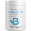 A white bottle labeled 'VITAMINS Methylfolate B Complex' by Codeage, containing 120 capsules.