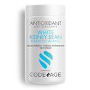 A bottle of Codeage White Kidney Bean dietary supplement containing 180 capsules, with labeling that includes 'Antioxidant' and 'Vegan Formula'.