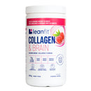 A container of Leanfit Collagen & Brain in Raspberry flavor, with a white background and pink/blue label featuring raspberry images.